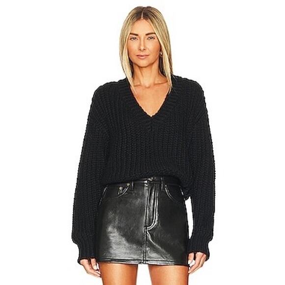 LBLC Sweaters - LBLC The Label Katja Black Chunky Knit V-Neck Pullover Sweater Size L NWT